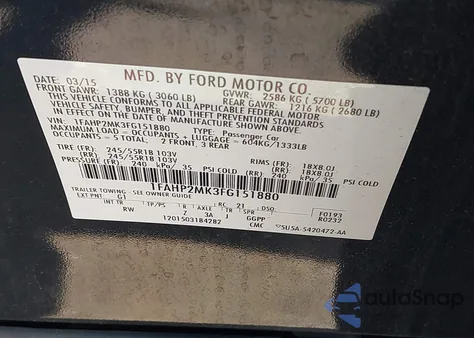 2015 Ford Taurus z USA, uszkodzony, nr VIN 1FAHP2MK3FG151880